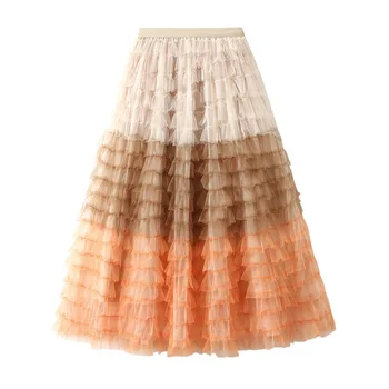 2022 Ins Новые женские Летние длинные юбки, Модная сетчатая юбка, женская длинная юбка для торта # 2209