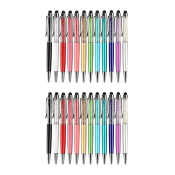 24 шт./упак. Bling Bling 2-В-1 Тонкий стилус со стразами и шариковые ручки с чернилами (12 цветов)