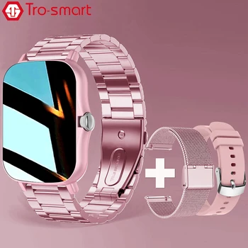 + 2шт ремешков Смарт-часы Женские Мужские умные часы Квадратные смарт-часы из нержавеющей стали для Android IOS Фитнес-трекер бренда Trosmart