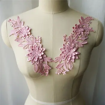 2ШТ Розовые аппликации из ткани с 3D цветами, вышитый воротник платья, пришивные нашивки для свадебного украшения платья своими руками
