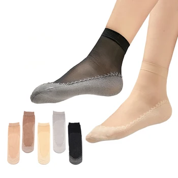 5 пар Весенне-летних женских мягких носков, Бархатные шелковые носки с нескользящей подошвой, женские ультратонкие прозрачные дышащие носки