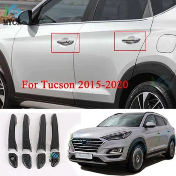 8 шт. для Hyundai Tucson 2015- 2016 2017 2018 2019 2020 Наклейка для отделки дверной ручки автомобиля из углеродного волокна ABS Chrome
