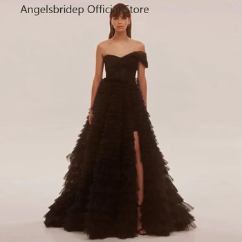 Angelsbridep Черное фатиновое платье для выпускного вечера трапециевидной формы, многоуровневый тюлевый корсет для гала-танцев, длинные вечерние платья Robes De Soirée