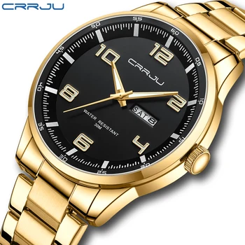 CRRJU Мужские модные дизайнерские часы с ремешком из нержавеющей стали Кварцевые наручные часы со светящимися стрелками Relogio Masculino