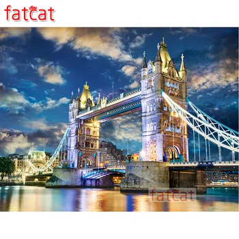 FATCAT Diy алмазная вышивка Лондонский Тауэрский мост мозаика художественная роспись горный хрусталь дрель ретро пейзаж картина ручной работы AE3680