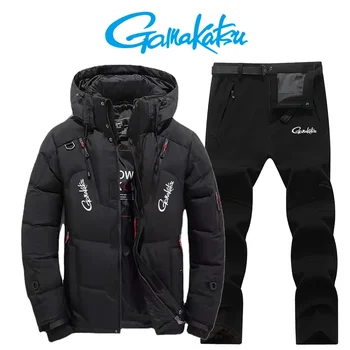 Gamakatsu 2023, мужской комплект для зимней рыбалки, спортивные штаны из плюша на открытом воздухе, утолщенный топ на белом утином пуху, теплый комплект для рыбалки