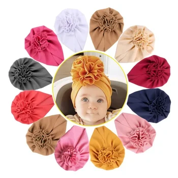 Ins Новая детская шапочка Детская хлопчатобумажная шапочка-тюрбан с подсолнухом, детская однотонная шапочка-пуловер, подарок для новорожденных, аксессуары для младенцев