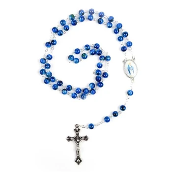L69A Католические Стеклянные Бусины Четки Ожерелье для Женщин Плеер Кулон Длинные Цепи Колье Мода Религиозные Ювелирные Изделия Подарок