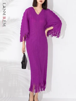 LANMREM Высококачественное плиссированное платье с кисточками, женское платье с рукавом 