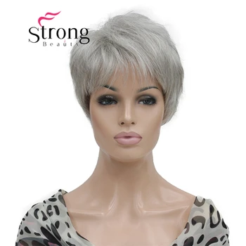 Strongbeauty Короткий многослойный серебристо-серый синтетический парик Pixie для женщин на ВЫБОР ЦВЕТА