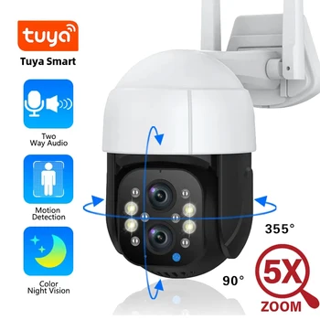 Tuya 5MP WiFi IP PTZ Камера С 5-Кратным Цифровым Зумом С Двойным Объективом AI Интеллектуальное Автоматическое Отслеживание 3-Мегапиксельная Камера Безопасности На Открытом Воздухе Обнаружение Движения