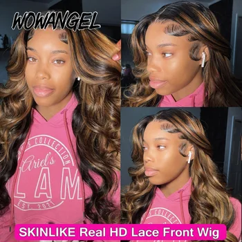 Wow Angel Highlight Body Wave Парики 13X6 HD Кружевные Передние Парики 250% Расплавленной Кожи Коричневого Цвета, Предварительно Выщипанные Человеческие Волосы, Парики для Женщин