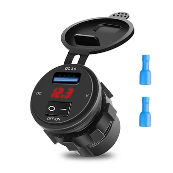 Автомобильное зарядное устройство USB 12V-24V QC 3.0, Разветвитель гнезда прикуривателя со светодиодным дисплеем, Адаптер напряжения, Аксессуары для интерьера