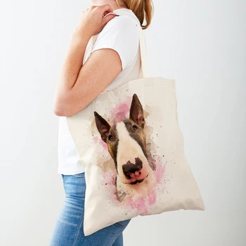 Акварельная Милая мультяшная собачка, женские сумки для покупок, холщовая сумка-тоут, Эко-многоразовая Двусторонняя сумка для покупок с домашним животным, Женская сумка для покупок на плечо