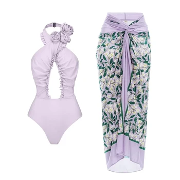 Бикини с цветочным узором 2023, купальник с принтом листьев, женские купальники, Праздничная дизайнерская юбка, Саронг, купальный костюм, пляжная одежда