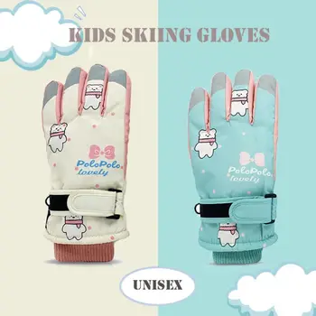Ветрозащитные детские лыжные перчатки, Водонепроницаемые детские велосипедные перчатки для катания на снегу, сноуборде, для маленьких девочек, Утепленные Детские лыжные перчатки