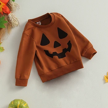 Детская толстовка для маленьких девочек и мальчиков, пуловеры с длинными рукавами и принтом тыквы на Хэллоуин, осенние топы для малышей, милая осенняя одежда