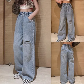 детские джинсовые брюки ashion, рваные джинсы для подростков, детские штаны с дырками, повседневная детская одежда на весну-осень, джинсы для девочек