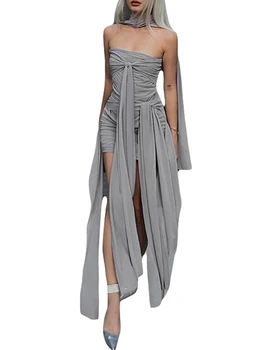 Женское мини-платье без бретелек, летнее облегающее вечернее платье с рюшами и повязкой, коктейльная пляжная одежда