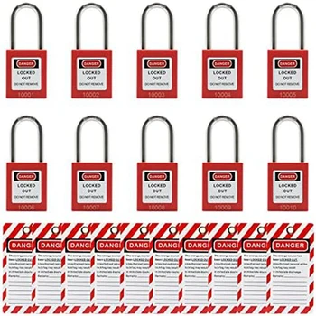 Замок с 10-ю бирками для блокировки, с разными ключами, совместимые замки безопасности (красный, с разными ключами)