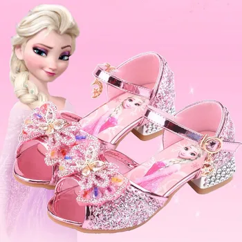 Замороженные босоножки Эльзы для девочек, туфли на высоком каблуке, танцевальная обувь принцессы для маленьких девочек, модные нескользящие хрустальные туфли, рождественские подарки