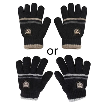 Зимние перчатки для маленьких мальчиков и девочек, детские теплые вязаные перчатки с полными пальцами, 5-10 лет H055