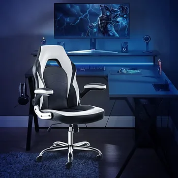 Игровой компьютер, офисное эргономичное игровое кресло, подлокотники, подушка для шеи и встроенная регулировка поясницы, черный и белый