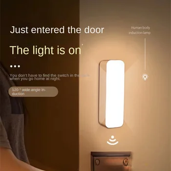 Интеллектуальная индукционная светодиодная ночная лампа для шкафа, домашнего гардероба, USB-зарядки, Аварийного автоматического освещения, прикроватной тумбочки