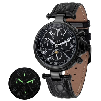 Классические мужские часы BERNY, автоматические роскошные механические наручные часы, кожаный ремешок из нержавеющей стали, водонепроницаемые черные часы