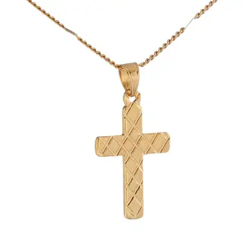 Классическое ожерелье с подвеской в виде Креста цвета Золота 24 К, Женские Модные Ювелирные изделия Золотого цвета