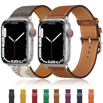 Кожаный Ремешок Для Apple Watch Band 45мм 41мм 44мм 40мм 49мм 42мм 38мм Correa Wristband Браслет iWatch Серии Ultra 9 8 7 6 SE 3