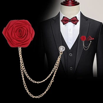 Корейские свадебные броши для жениха, Украшение из ткани, брошь в виде розы ручной работы, булавка на лацкане, значок, цепочка с кисточками, Аксессуары для мужского костюма