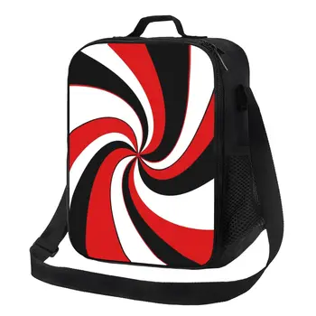 Красные, черно-белые переносные ланч-боксы Twist для женщин, Абстрактный геометрический холодильник, Термоизолированная сумка для ланча, Школьная