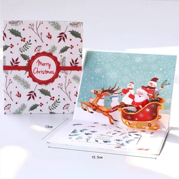 Креативные трехмерные поздравительные открытки, сверкающие открытки с золотым тиснением в виде дерева, подарки и рождественские украшения 2023