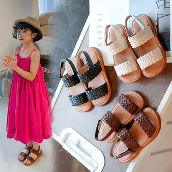 Летние сандалии для девочек, детская пляжная обувь, Лето 2023, совершенно новые детские сандалии в стиле принцессы с мягкими противоскользящими открытыми носками 21-34