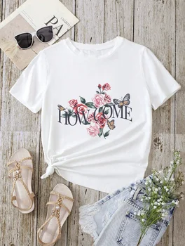 Модная футболка с принтом и буквенным принтом в виде бабочки, Модная милая женская повседневная универсальная летняя одежда с коротким рукавом, футболки