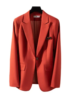 Модный Черный Оранжевый Кофейный женский блейзер, офисный женский официальный жакет, женский длинный рукав на одной пуговице, осенне-зимнее тонкое пальто