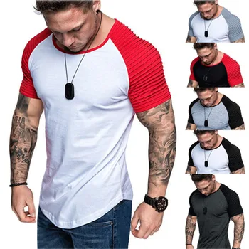 Мужская повседневная спортивная верхняя одежда в стиле пэчворк, короткие дышащие, гибкие, быстросохнущие футболки для бодибилдинга с тонкими рукавами