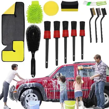 Набор инструментов для автомойки, набор из 15 предметов, принадлежности для чистки автомобиля, аксессуары для автомойки салона, экстерьера и колес