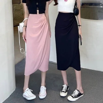 Нерегулярная плиссированная юбка средней длины, женская юбка-трапеция 2023, маленькая юбка, Корейские модные юбки, Одежда для женщин