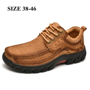 Новая высококачественная мужская обувь, повседневная обувь из натуральной кожи, водонепроницаемые рабочие кроссовки, мокасины из коровьей кожи, большие размеры 38-46