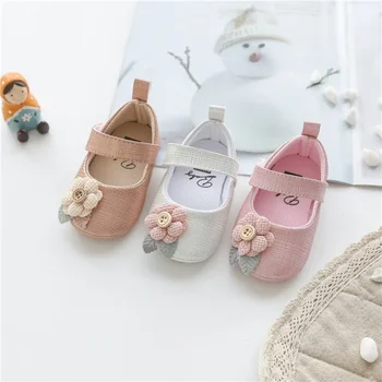 Новая детская обувь в цветочек для малышей 0-1 лет, мягкая резиновая подошва, противоскользящая детская обувь Осень и зима