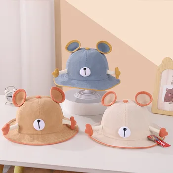 Новая детская шапочка с мультяшным медведем, хлопковые детские шапочки-ведерки для девочек и мальчиков, весенне-летние солнцезащитные шапочки для младенцев, аксессуары для малышей 2-6 лет