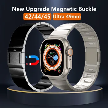 Новое Обновление Магнитной Пряжки Для Apple Watch Ultra 2 49 мм Ремешок 8 7 45 мм 44 мм Регулируемый Браслет Из Нержавеющей Стали iWatch 42 мм