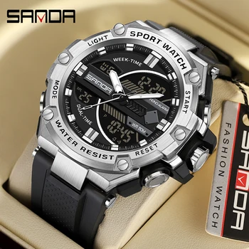 Новые Мужские часы 50M Водонепроницаемые Наручные Часы LED Digital SANDA 3185 Кварцевые Часы Спортивные Военные Часы для Мужчин Relogios Masculino