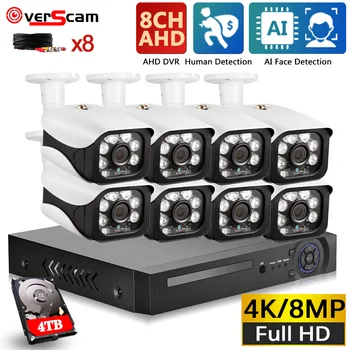 Обнаружение лица AHD CCTV Камера Комплект Системы безопасности 4K 8CH DVR Комплект Наружной Пулевой Камеры Комплект Системы видеонаблюдения 8MP XMEYE