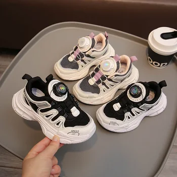 Обувь для девочек, кроссовки 2023, Летняя Новая Детская Сетчатая Обувь, Дышащая Сетчатая Вращающаяся Пряжка, Белые Туфли для Студентов