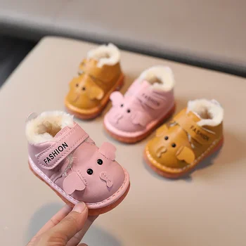 Обувь для младенцев и малышей, мягкая подошва, мужская и женская детская обувь, Плюшевая хлопчатобумажная обувь 0-1-2 лет, Зима