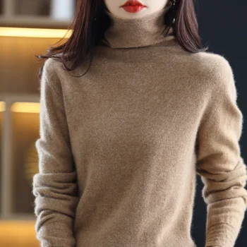 Осень-зима, 100% Чистая шерсть, женский пуловер с ворсистым вырезом, Тонкие модные трикотажные топы, женский кашемировый свитер большого размера с длинным рукавом