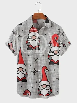 Повседневная Дышащая Рубашка С Коротким Рукавом с Рождественским Принтом Санта-Клауса Для Мужчин и Женщин